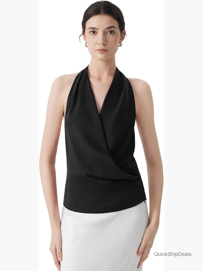 Satin Silk Backless Halter Neck Tank Top Summer Sleeveless Shirt